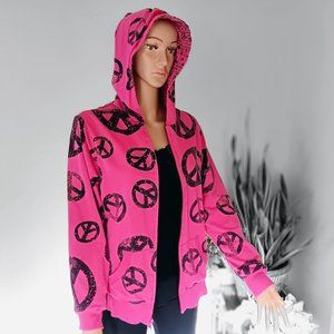 UNIQUE COLLECTOR'S Pink Reversible Peace & Love Hoodie Sweatshirt